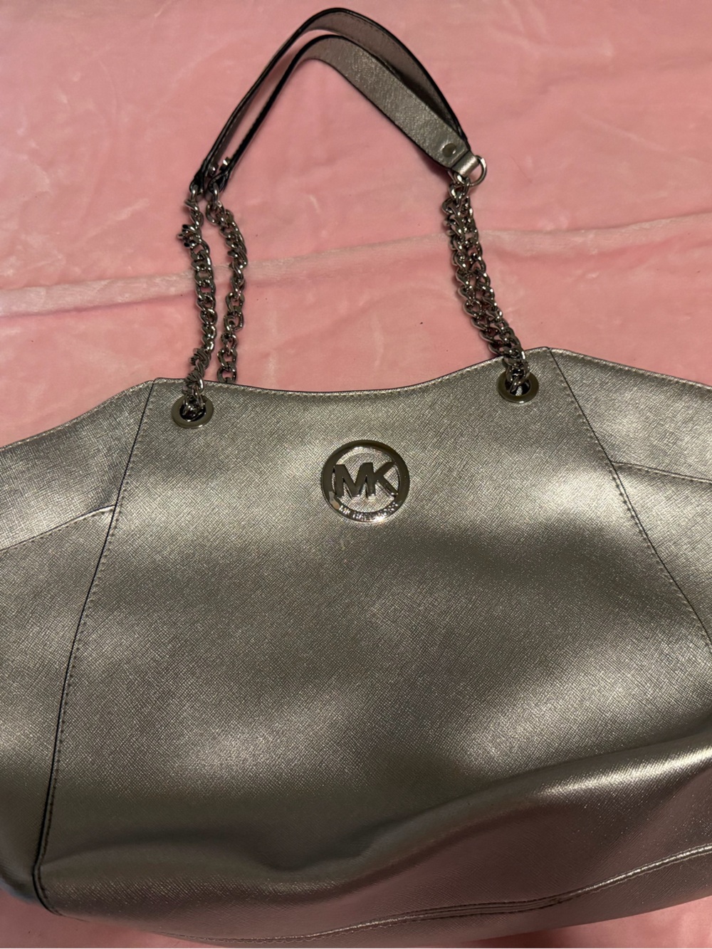 Michael Kors Metallic Silver Chain-Handle Shoulder Bag